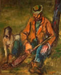 Cacciatore, 1982-’83, olio su tela, cm 60x50, esposta personale galleria Old Art di Frattamaggiore